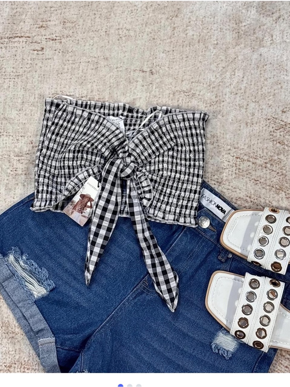 NWT Sincerely Jules Black & White Gingham Tie-Front Tube Top, M